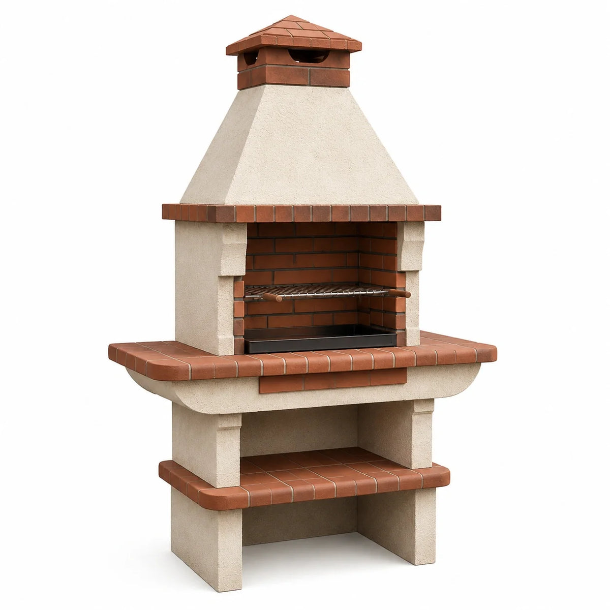 Barbecue d'extérieur en béton et brique beige/rouge - 2026