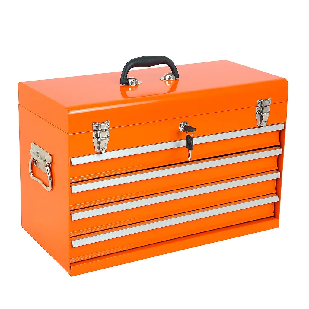 Boîte à outils en métal orange avec serrure 4 tiroirs 51x21x30 cm - 2026