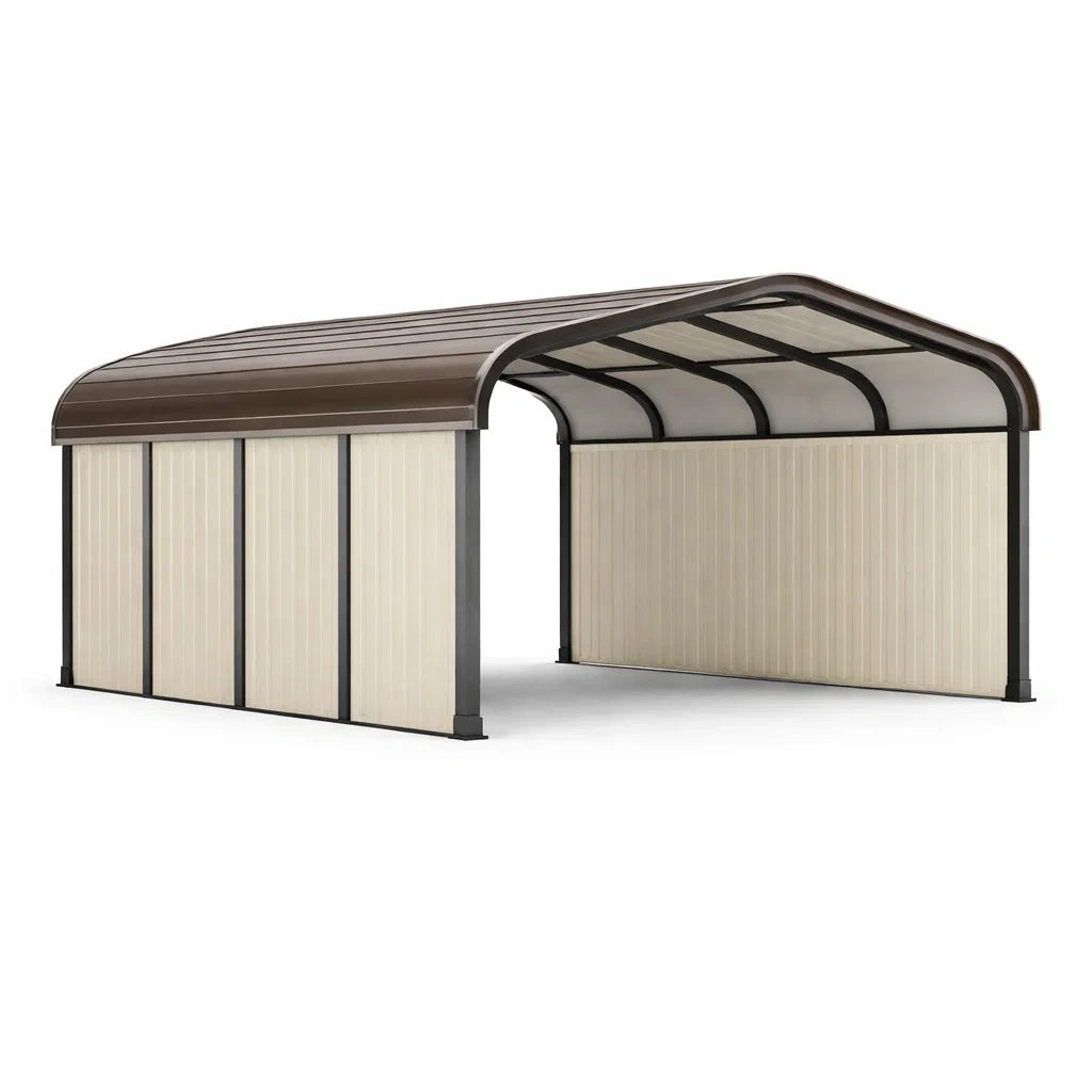 Abri de voiture en acier et polycarbonate brun et beige 500x300x220 cm - 2026