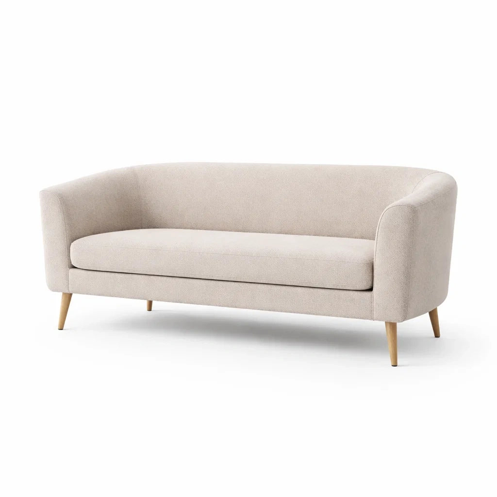 Canapé en tissu polyester beige avec pieds en bois - 2026