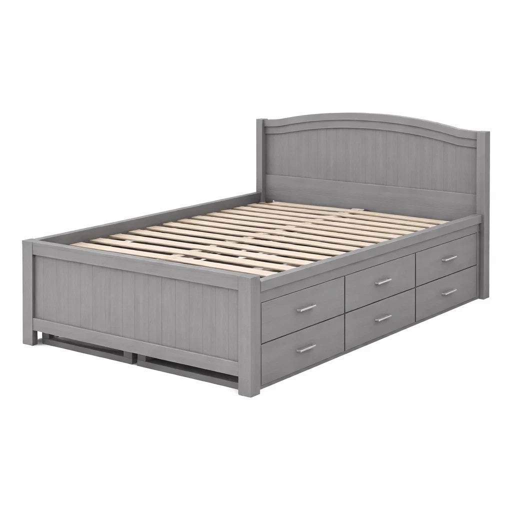 Lit avec rangement en bois gris avec tiroirs - 2026