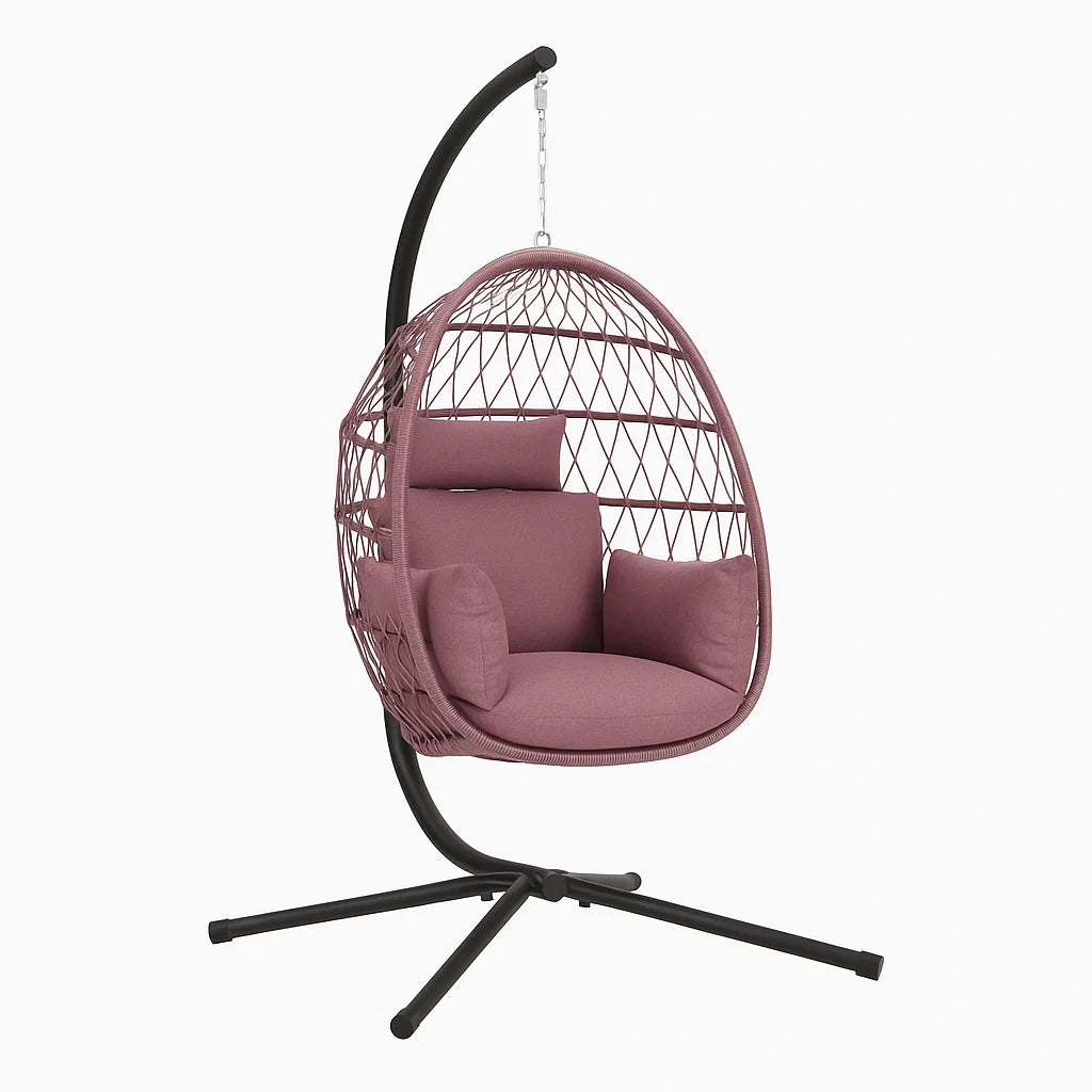 Chaise œuf suspendue en métal avec revêtement en tissu rose poudré - 2026