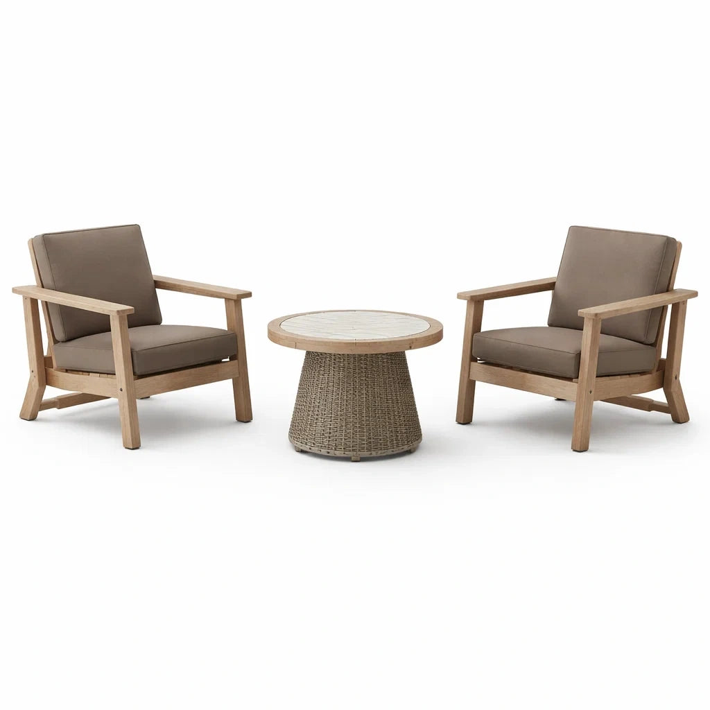 Ensemble de détente mobilier extérieur bois teck coussins polyester table rotin - 2026