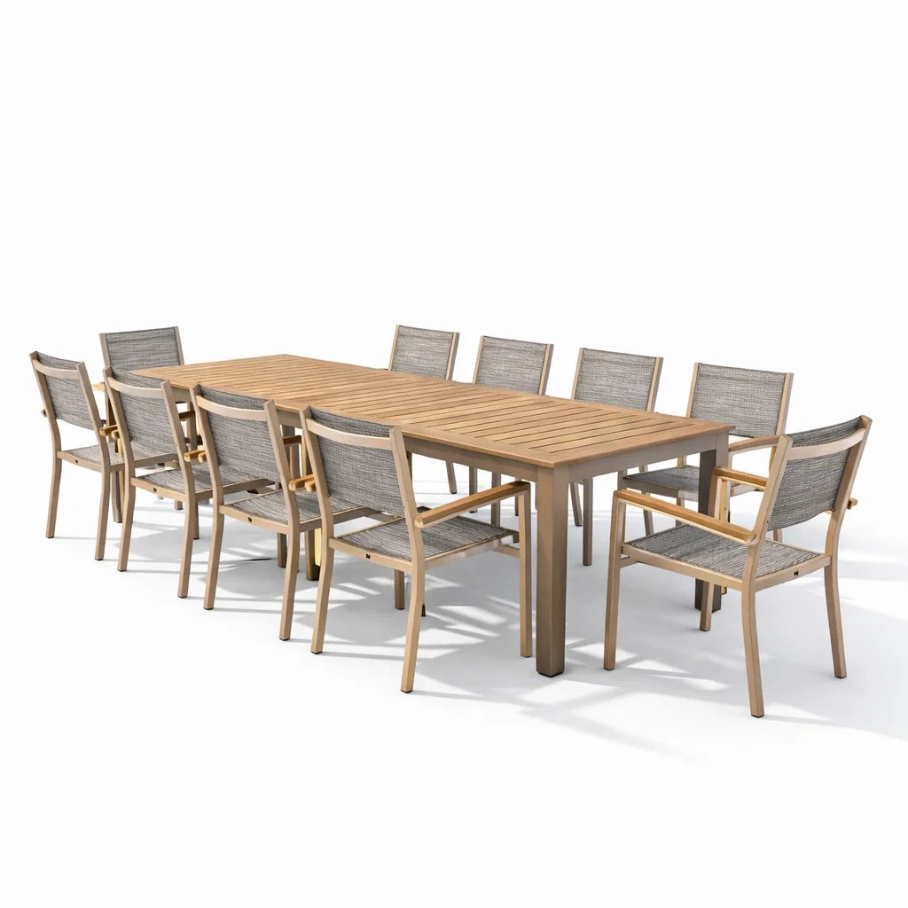 Ensemble table et chaises en bois d’acacia et tissu beige avec 10 chaises - 2026