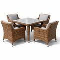 Ensemble table et chaises de jardin en rotin avec table en verre et 4 chaises - 2026