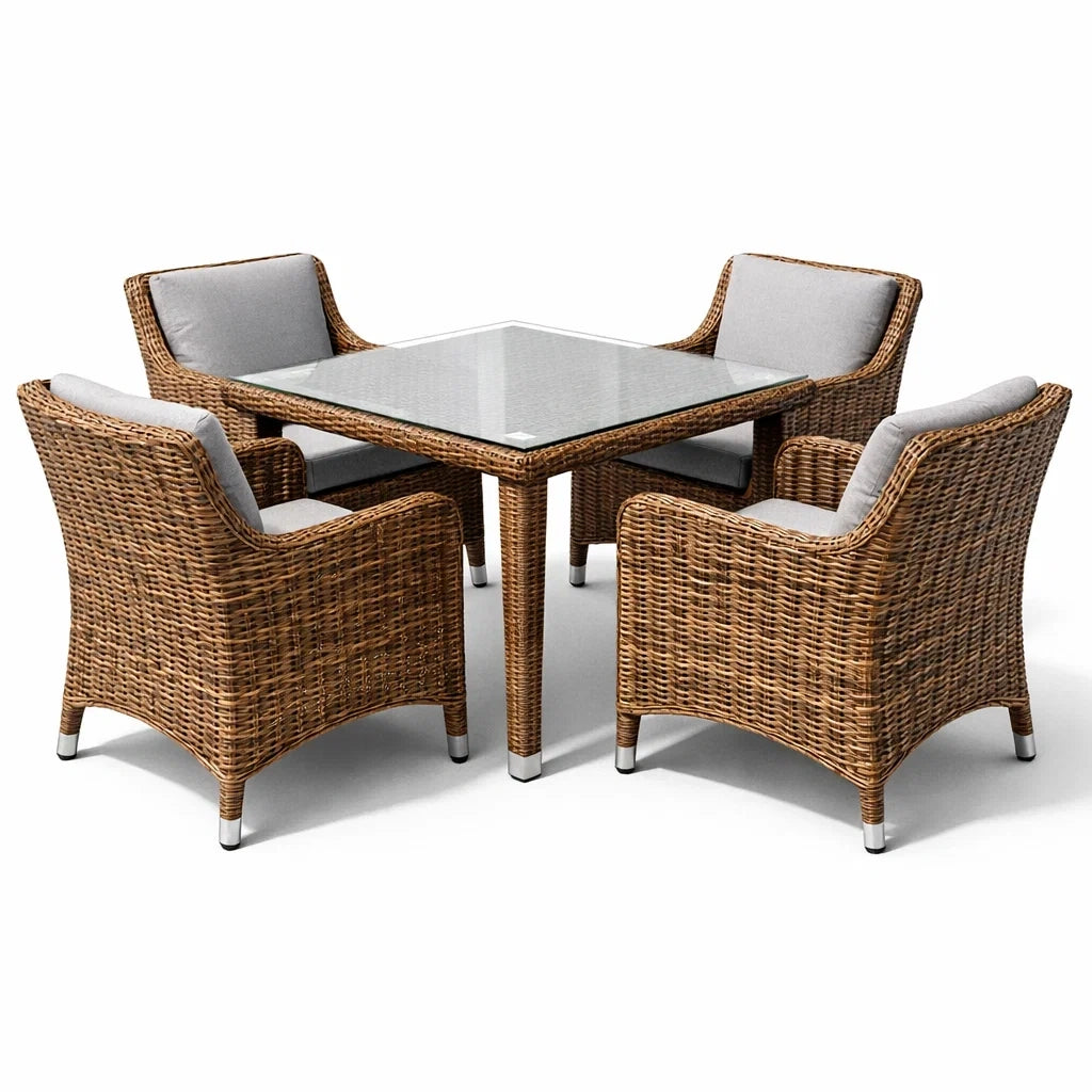 Ensemble table et chaises de jardin en rotin avec table en verre et 4 chaises - 2026