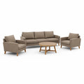 Salon en Tissu Beige avec Table Basse en Bois - 2026