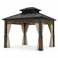 Pavillon en aluminium avec toit en acier et rideaux beiges - 2026