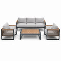 Salon de jardin en aluminium et teck avec coussins en polyester gris - 2026