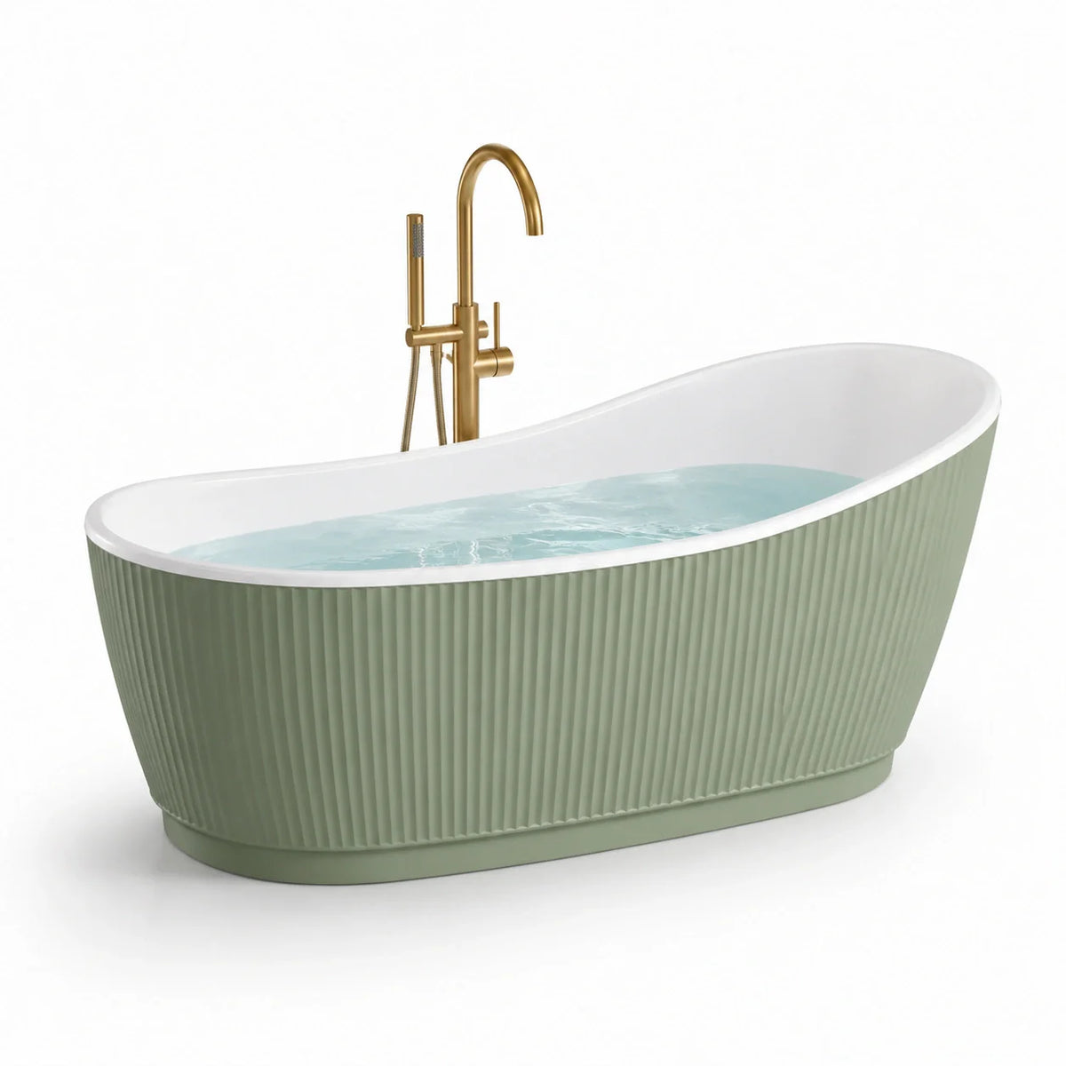 Baignoire ovale en acrylique vert avec robinetterie en laiton - 2026