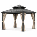 Pavillon en métal gris avec rideaux polyester beige 3m x 3m - 2026