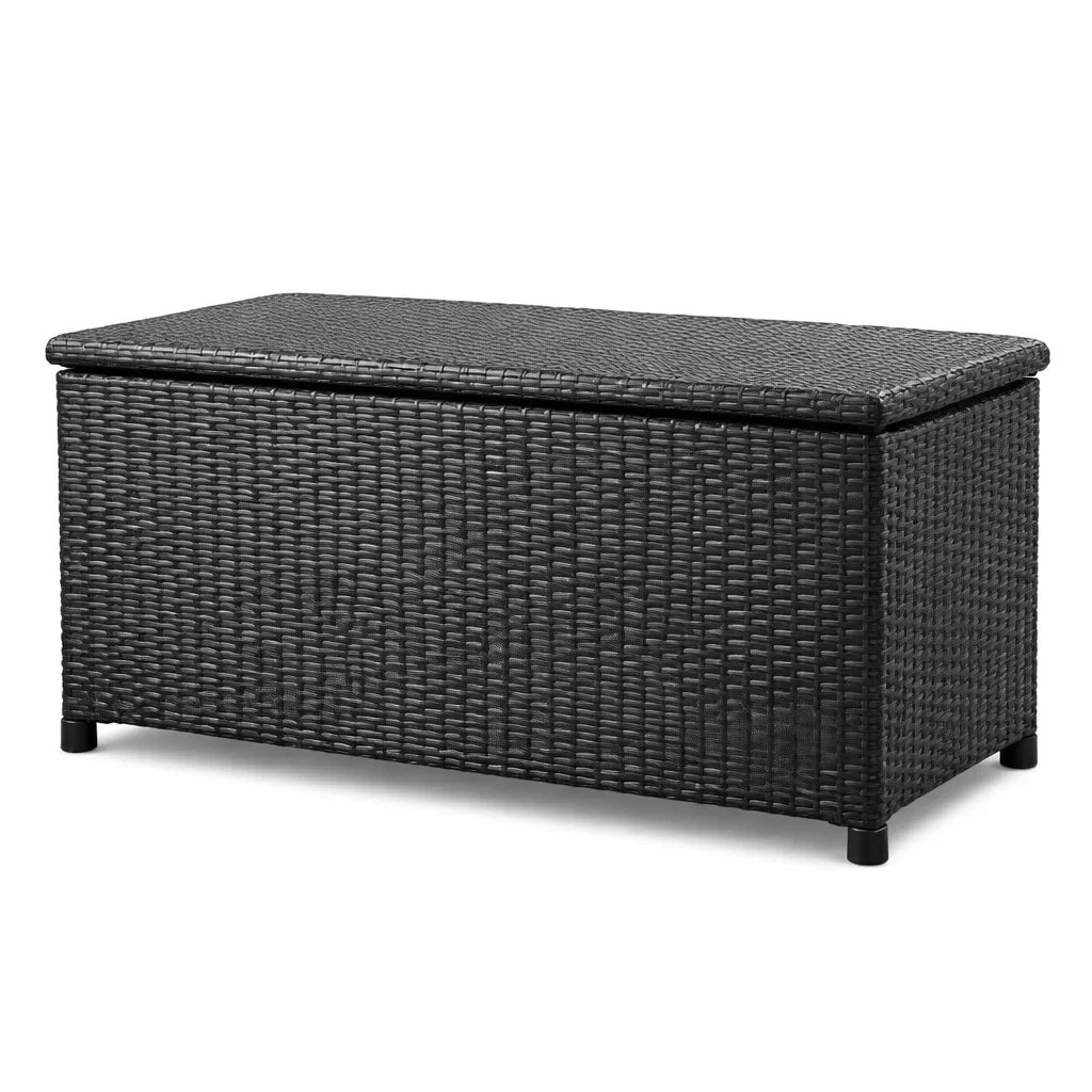 Coffre de rangement en résine tressée noire 120 x 50 x 55 cm - 2026