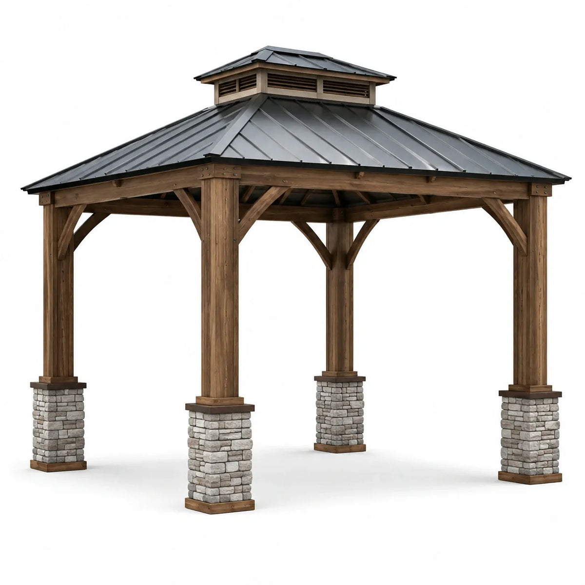 Pavillon de jardin en bois et acier galvanisé avec colonnes en pierre - 2026
