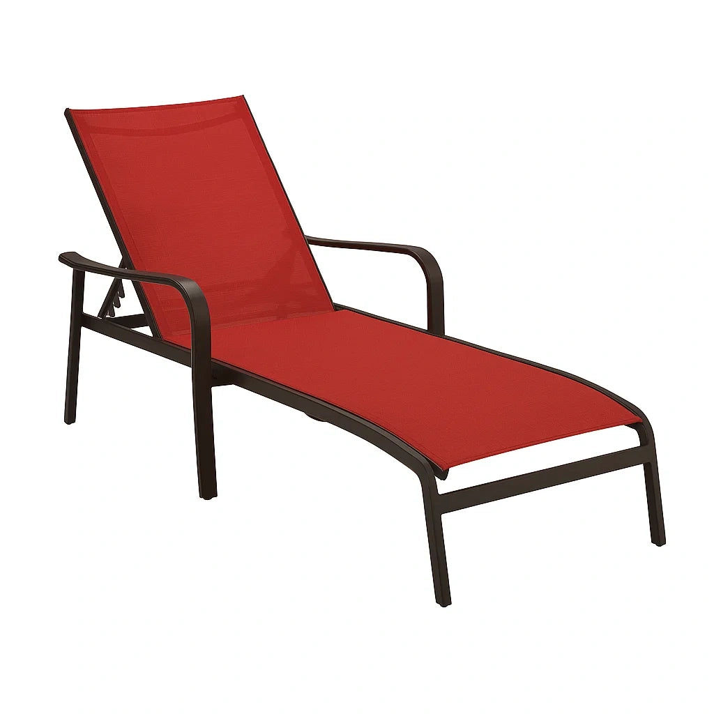 Chaise longue de jardin en aluminium et textilène rouge - 2026