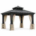 Pavillon de jardin classique en métal noir avec toit rigide et rideaux beiges, 400 × 300 × 320 cm - 2026