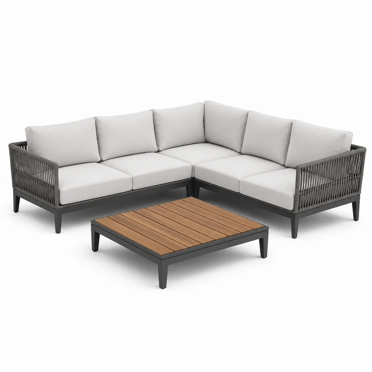 Ensemble salon de jardin aluminium corde coussins gris clair - 2026