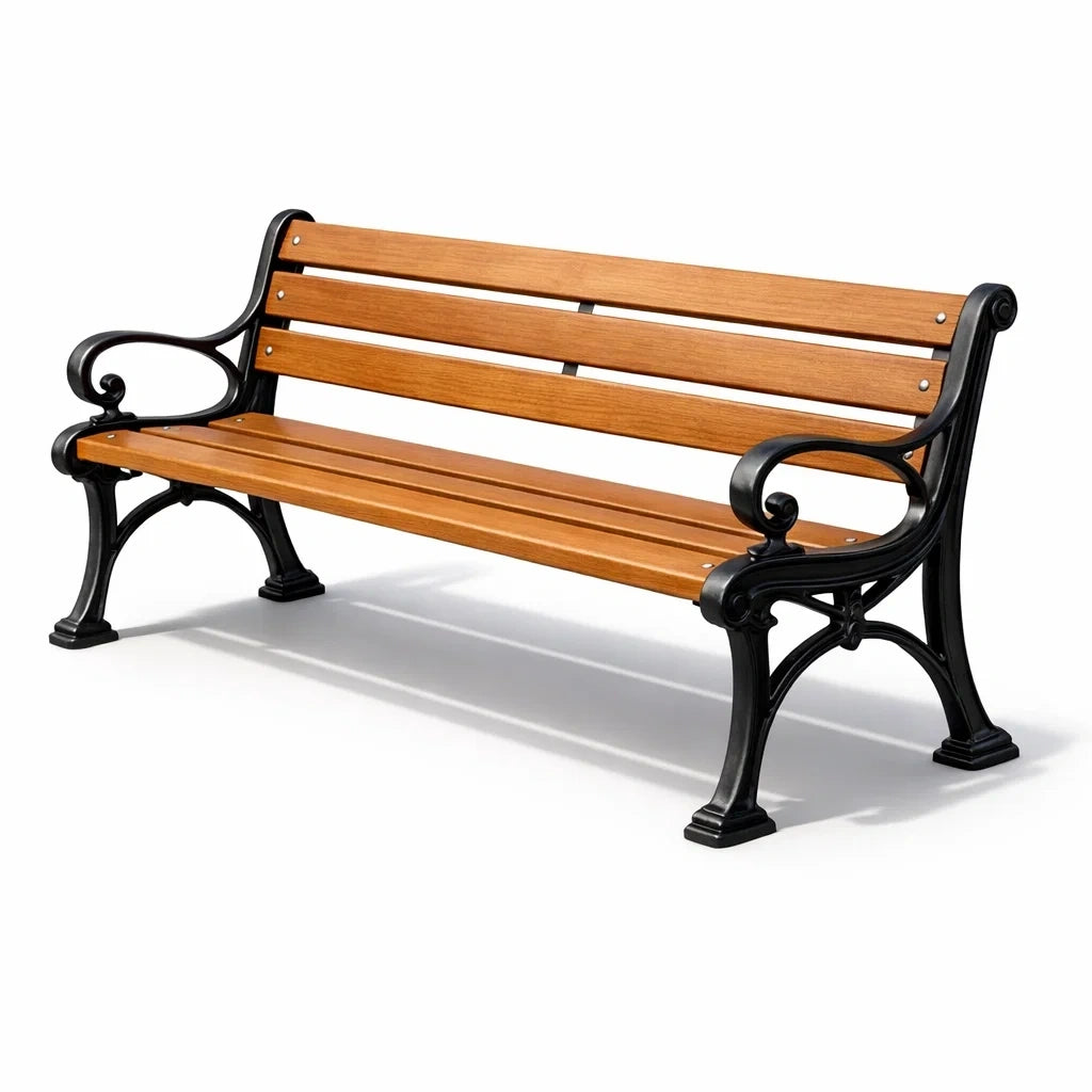 Banc de jardin en bois et fonte pour extérieur - 2026