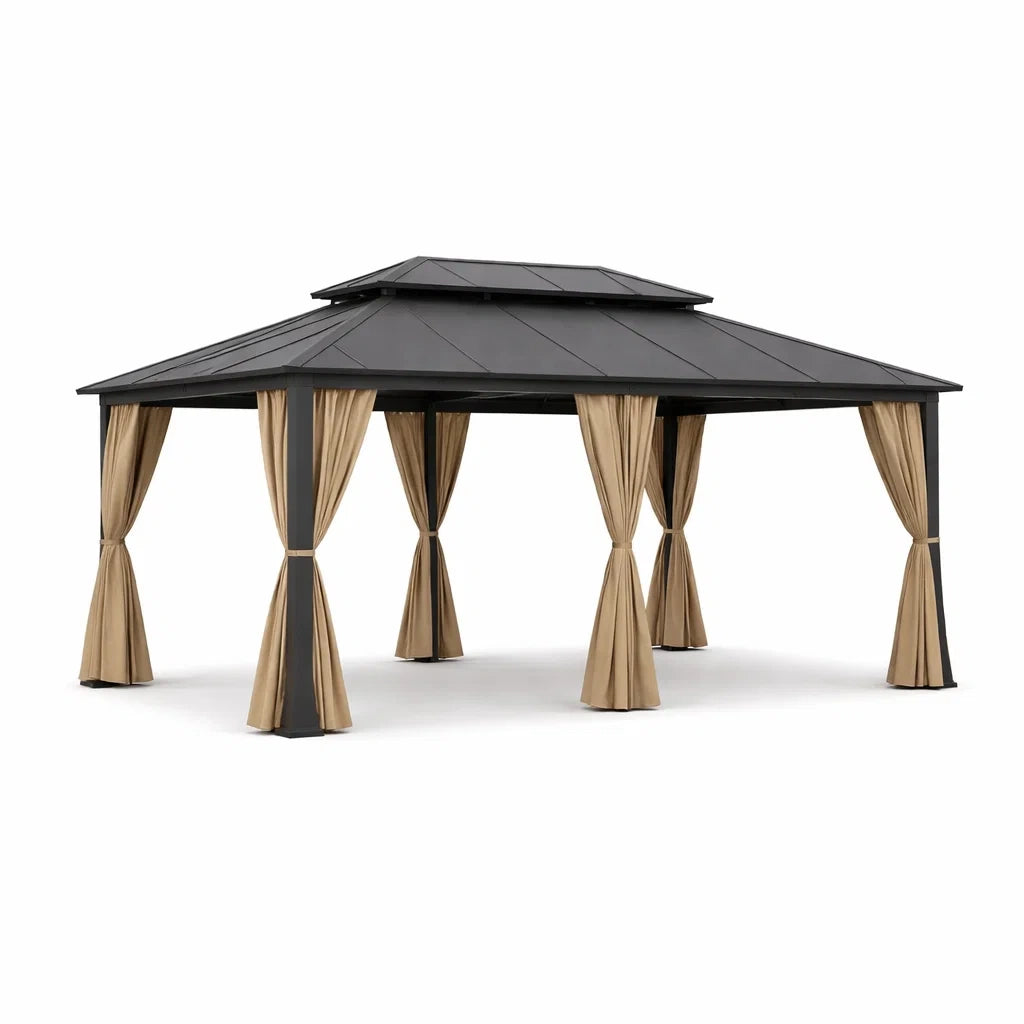 Pavillon en métal avec toit en aluminium et rideaux en polyester - 2026