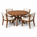 Ensemble table et chaises rondes en bois avec 4 chaises en tissu beige - 2026