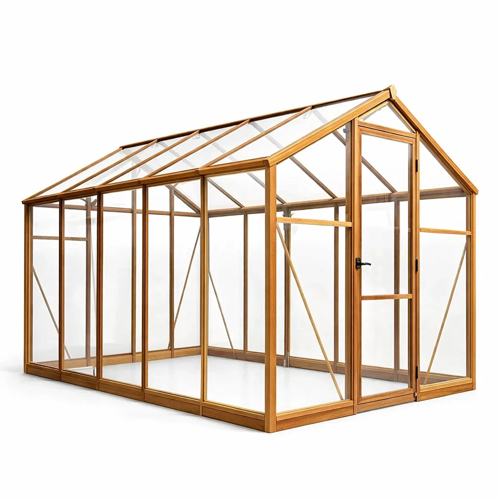 Serre en bois et verre trempé 370x185x209 cm marron - 2026
