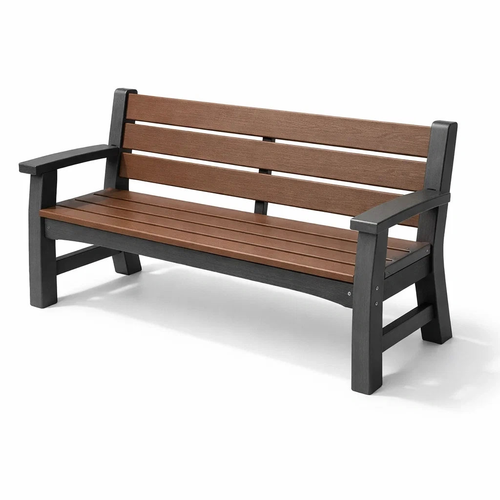 Banc de jardin en bois composite brun et noir - 2026