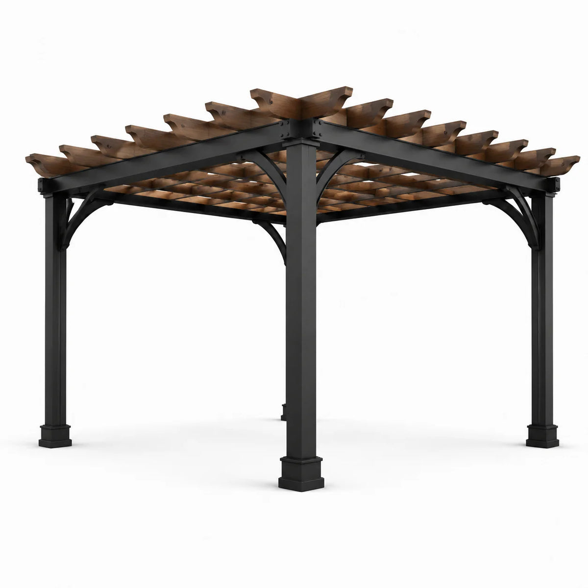 Pergola en métal et bois 300x300x240 cm noir/marron - 2026