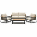 Ensemble de salon d'extérieur en aluminium et bois avec coussins beiges - 2026