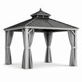 Pavillon en aluminium avec toit en acier et rideaux en polyester gris - 2026