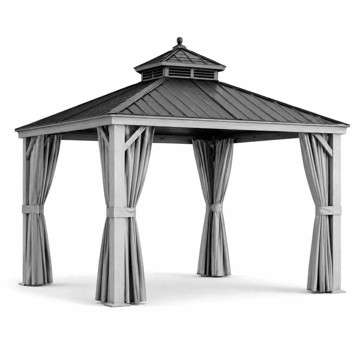 Pavillon en aluminium avec toit en acier et rideaux en polyester gris - 2026