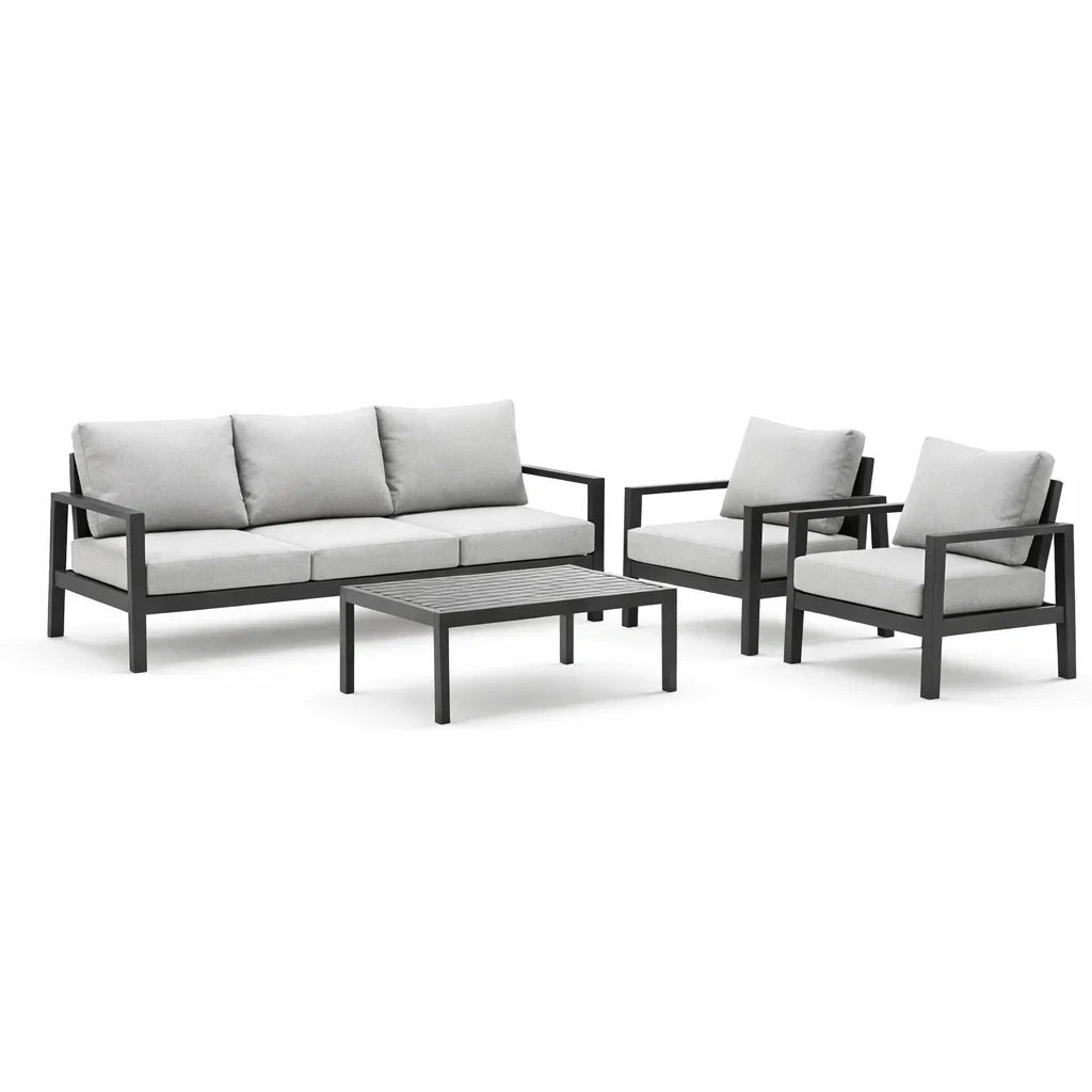 Ensemble salon de jardin en métal et tissu gris - 2026