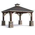 Pavillon rectangulaire en bois et pierre avec toit en bardeaux d asphalte - 2026