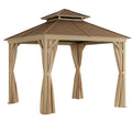 Tonnelle en aluminium avec toit double acier et rideaux en polyester beige 3x3x2.7 m - 2026