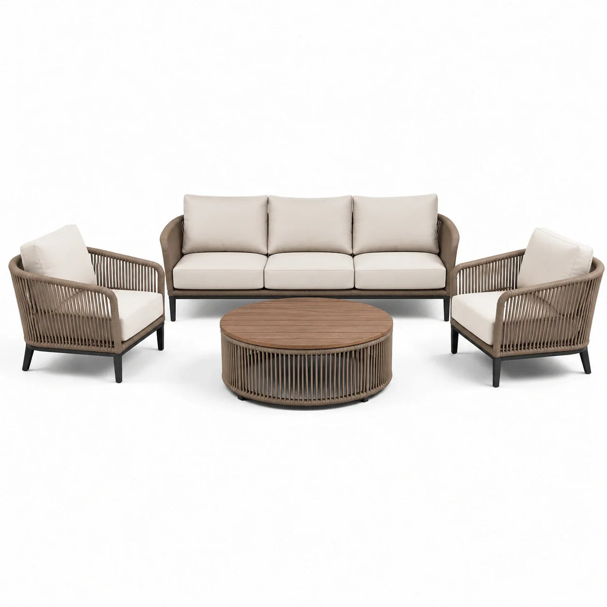 Ensemble de salon extérieur en aluminium et corde avec coussins en polyester beige - 2026