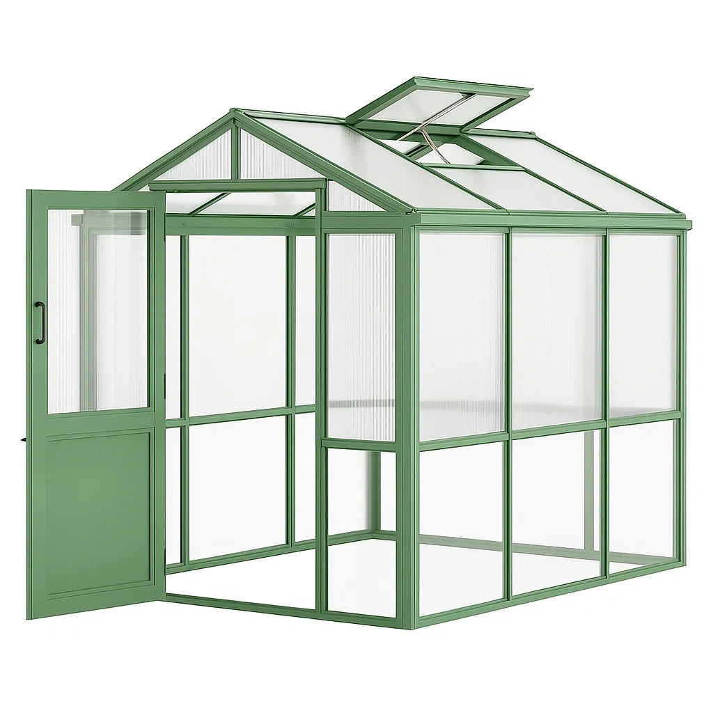 Serre de Jardin en Aluminium Vert avec Panneaux Polycarbonate 250x190x195 cm - 2026