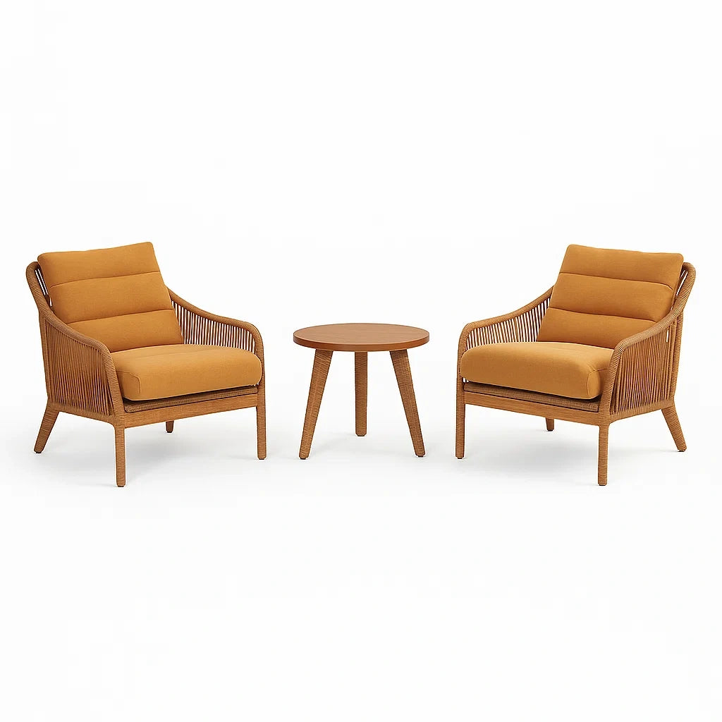 Petit ensemble de conversation de jardin en rotin avec coussins en polyester marron - 2026