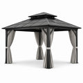Pavillon de jardin en métal avec toit en polycarbonate et rideaux gris 300x400 cm - 2026