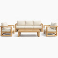 Ensemble de salon extérieur en bois avec coussins en polyester - 2026
