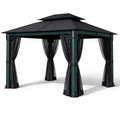 Pavillon de jardin en métal noir et vert avec rideaux en polyester - 2026