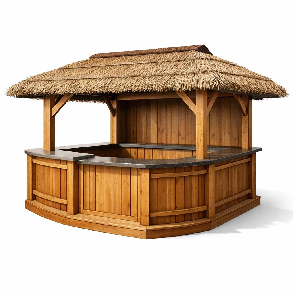 Kiosque bar de jardin en bois avec toit en paille - 2026