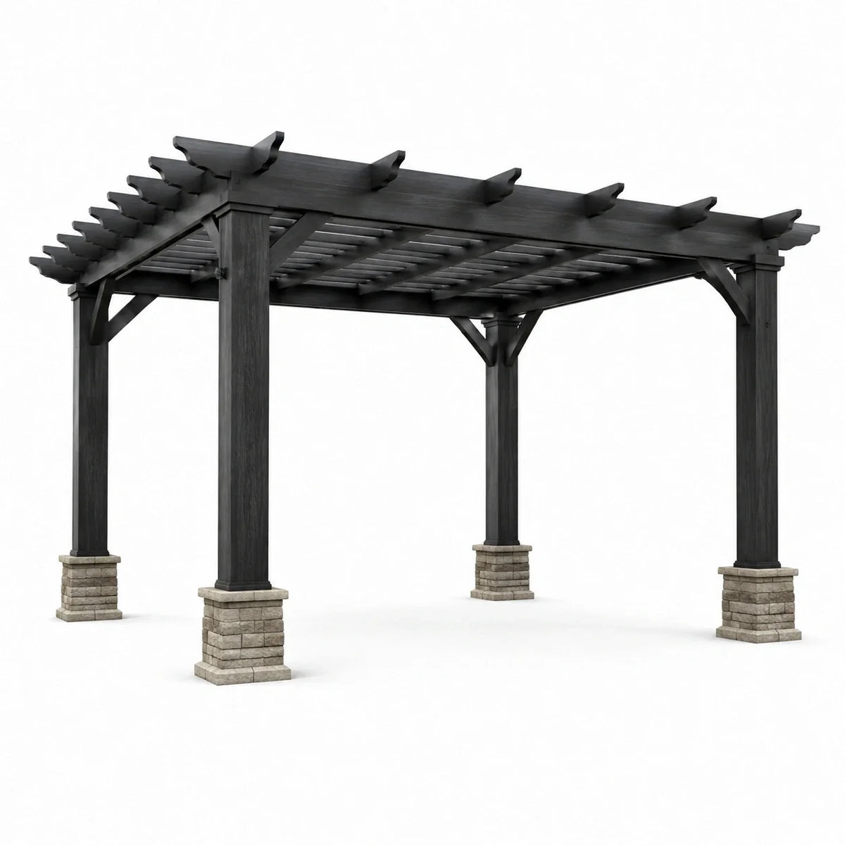 Pergola en métal avec colonnes en pierre reconstituée, 3m x 4m - 2026