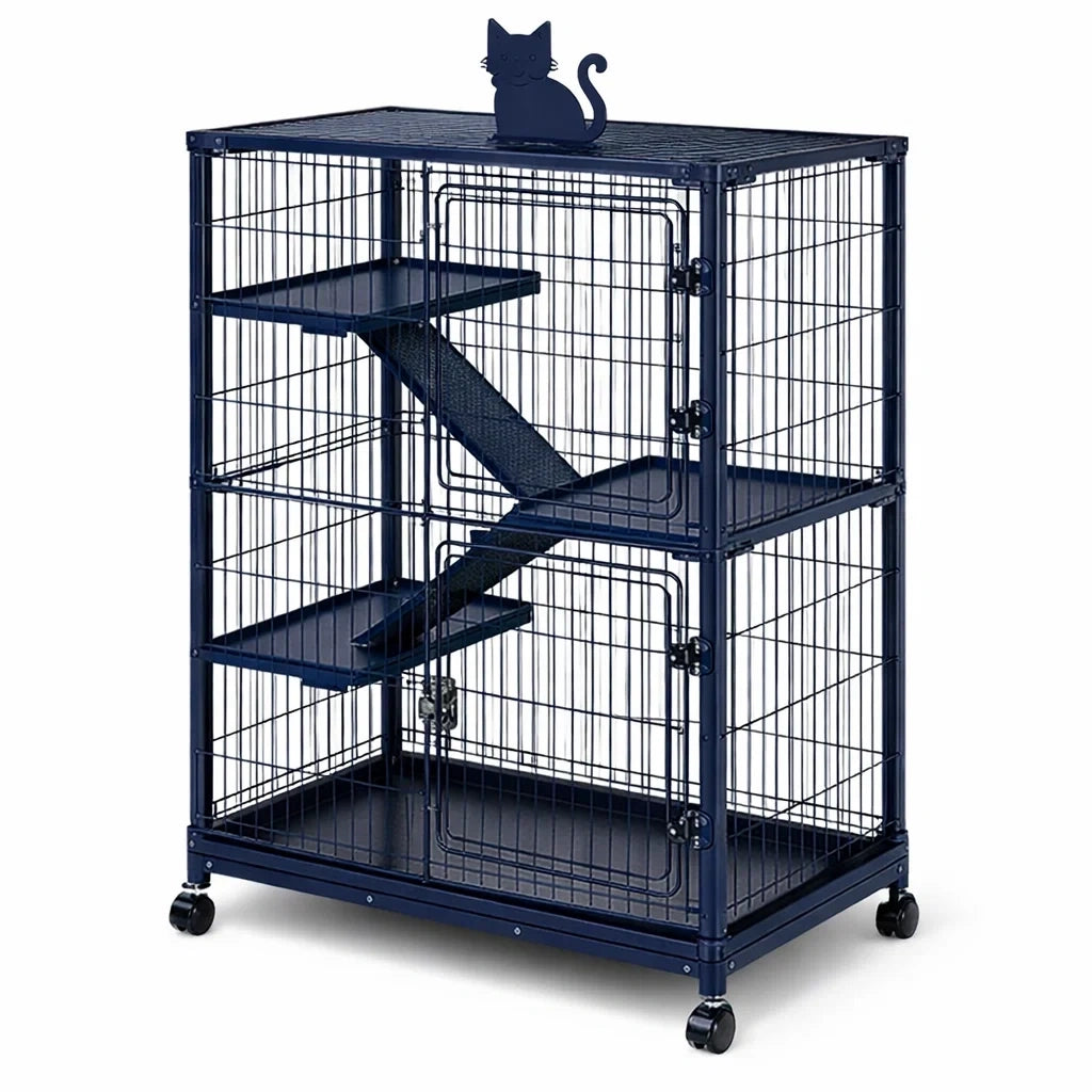 Cage à chat en métal bleu avec étagères et rampes - 2026