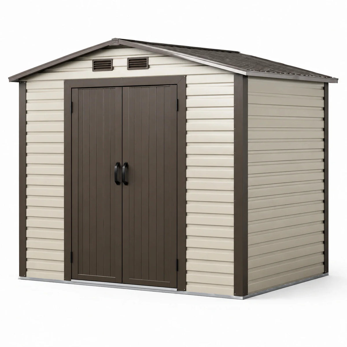 Abri de jardin en plastique beige et marron 310x230x210 cm avec double porte - 2026