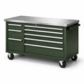 Armoire à outils en métal vert avec roulettes et plateau en acier inoxydable - 2026