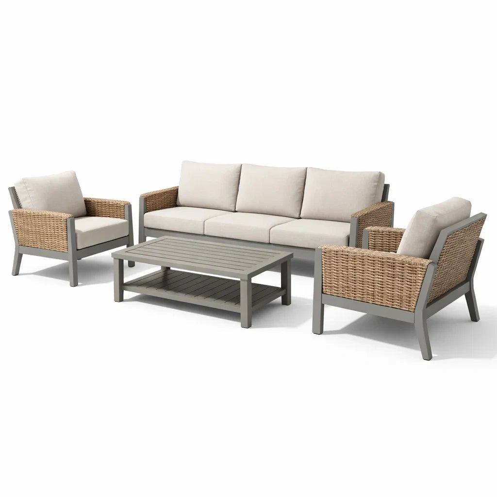 Salon de jardin en aluminium et rotin beige et marron - 2026