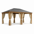 Pavillon de Jardin en Bois et Métal avec Toit Pyramidal 4x3m Rideaux Beige - 2026