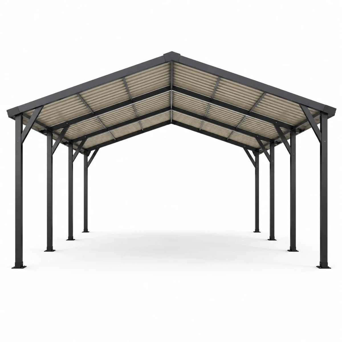 Pavillon de jardin en métal anthracite avec toit rigide translucide beige, 600 × 300 × 280 cm - 2026