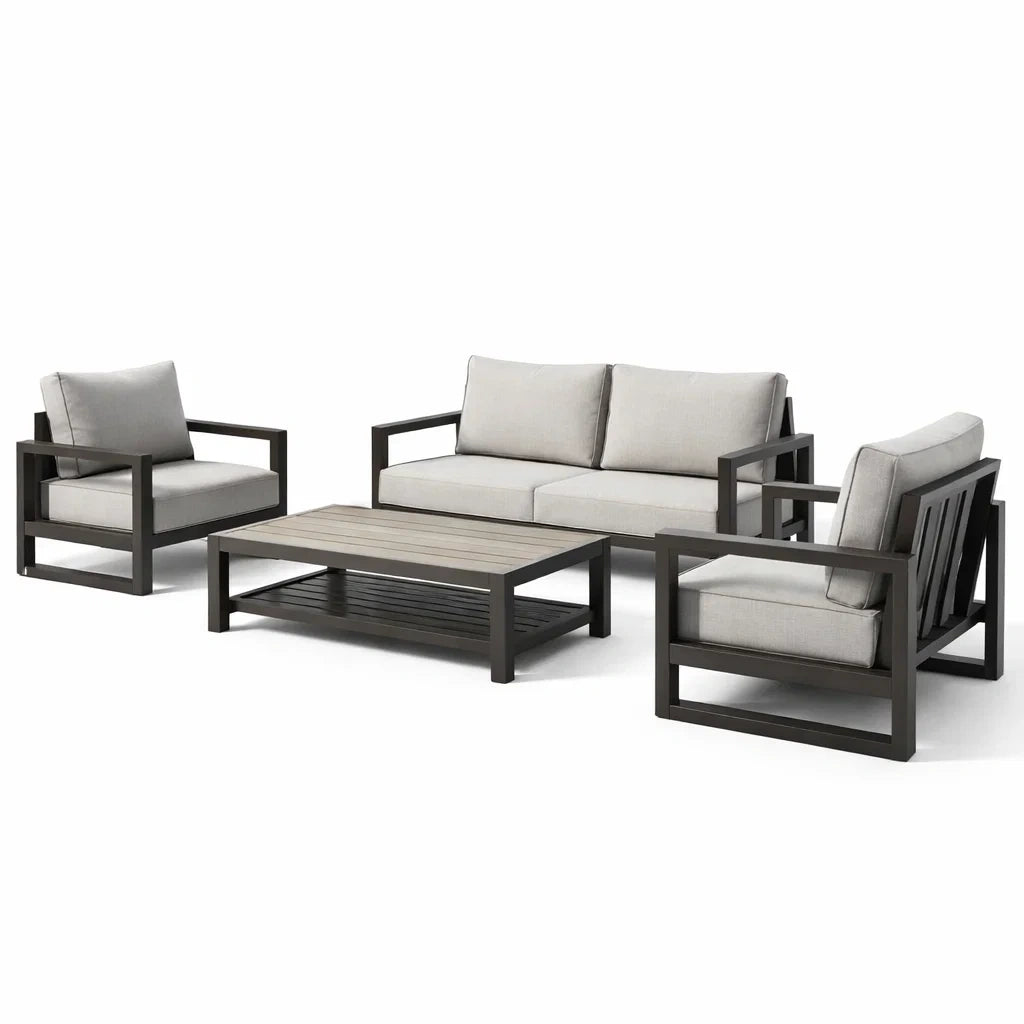 Ensemble de salon en aluminium avec coussins en polyester gris - 2026
