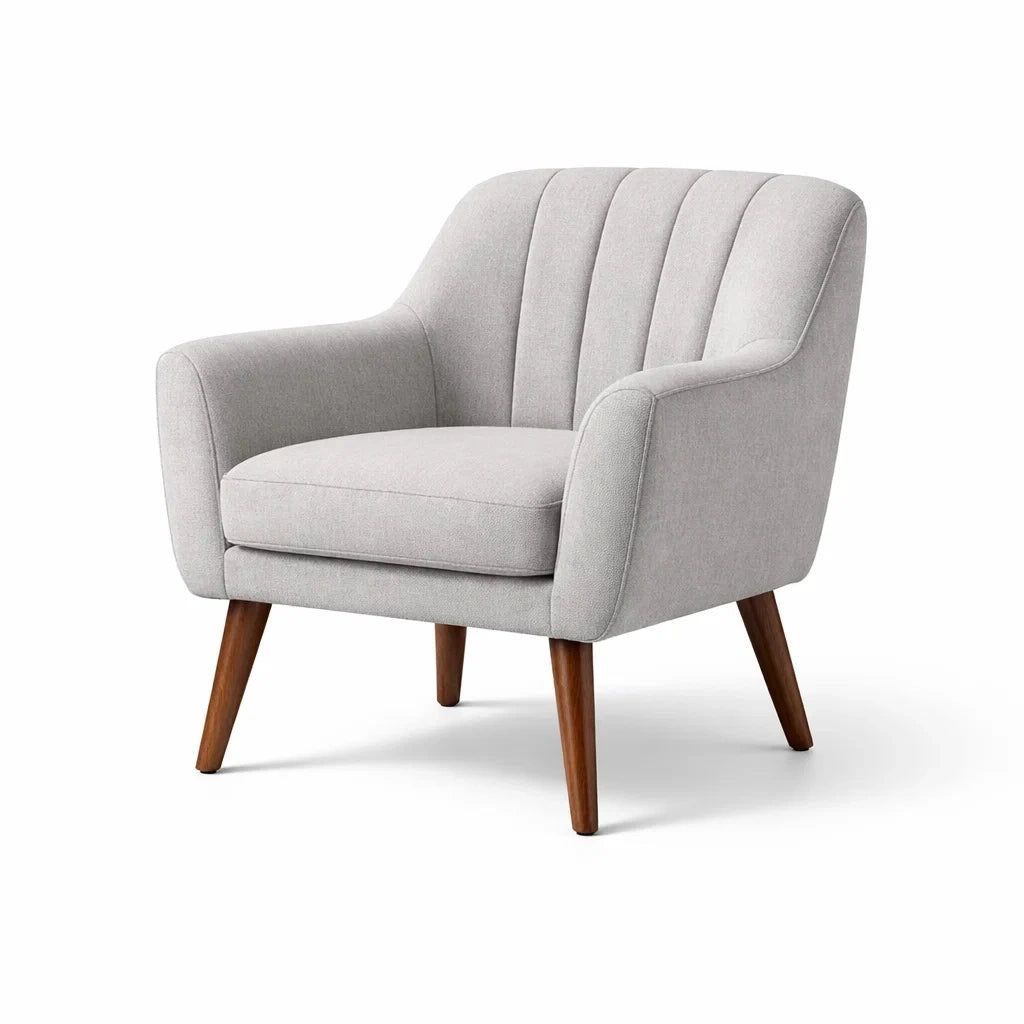Fauteuil en tissu polyester gris clair avec pieds en bois - 2026