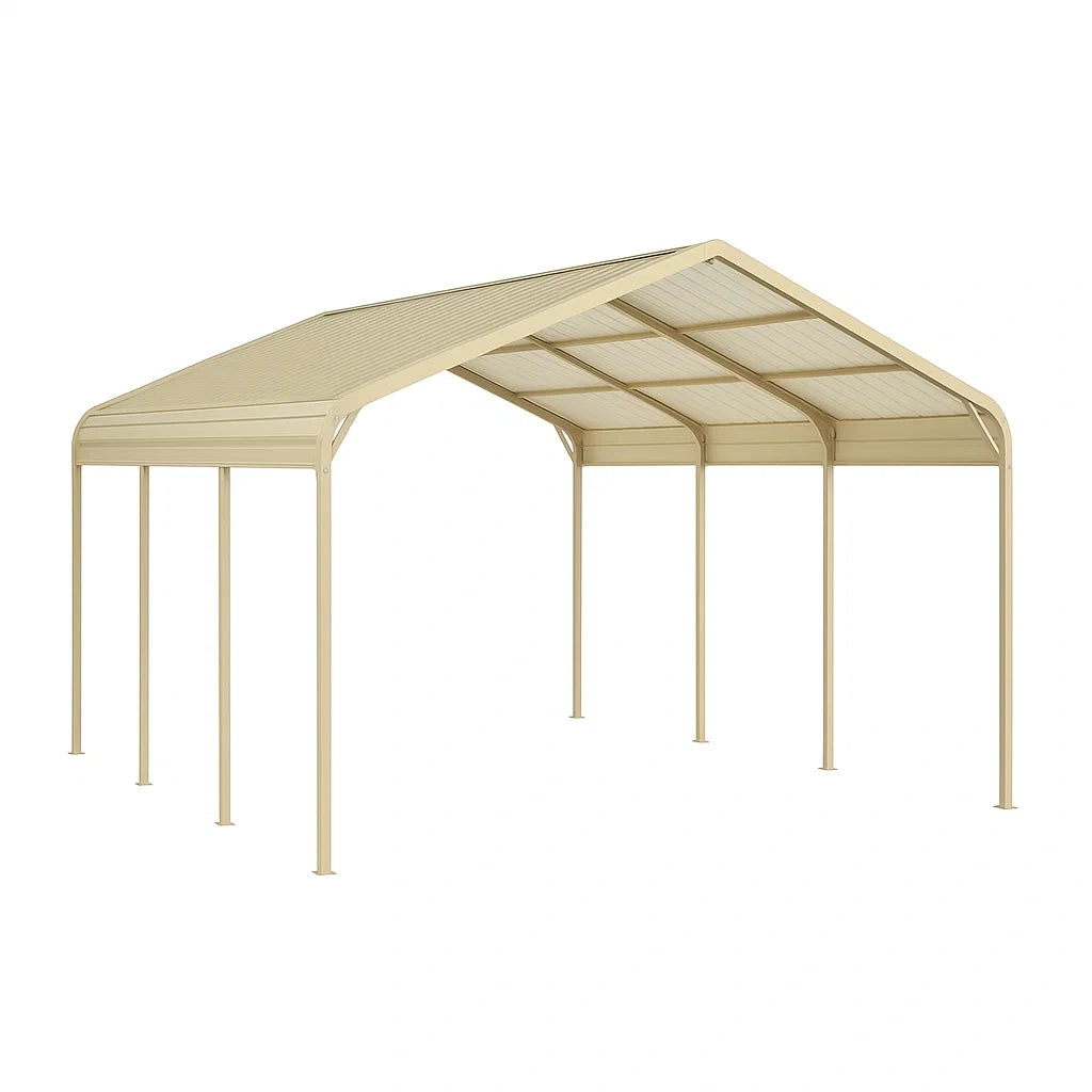 Abri voiture métal beige 6x3 m structure en acier - 2026