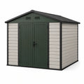 Abri de jardin en plastique 250x300 cm portes doubles vert et beige - 2026